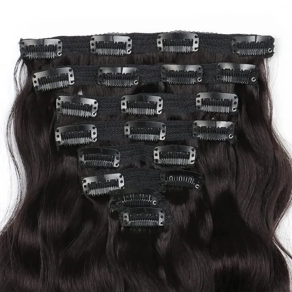 Body Wave Clip In Human Hair Extensions Full Head Brazilian Virgin Hair Clip on Hair Extensions för kvinnor 8 st/set 120 grams inslag