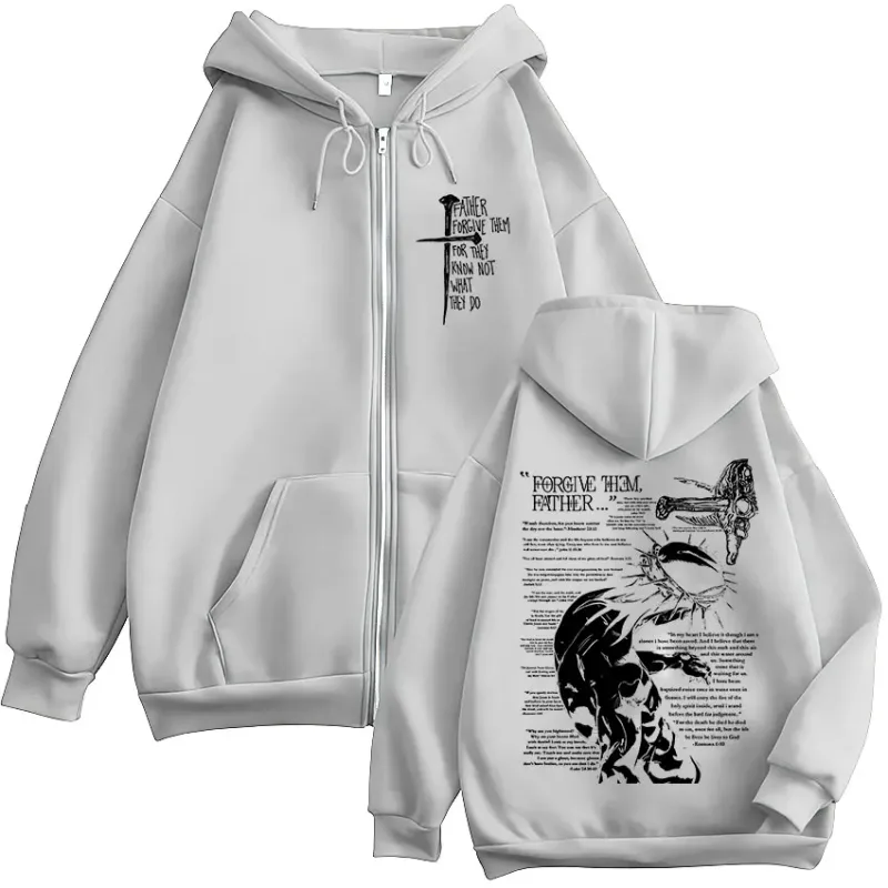 Christian Religious Jesus Forgive Them Father Zipper Hoodies Men Women Clothing Fashion Zip Up Sweatshirts Oversized Pullovers