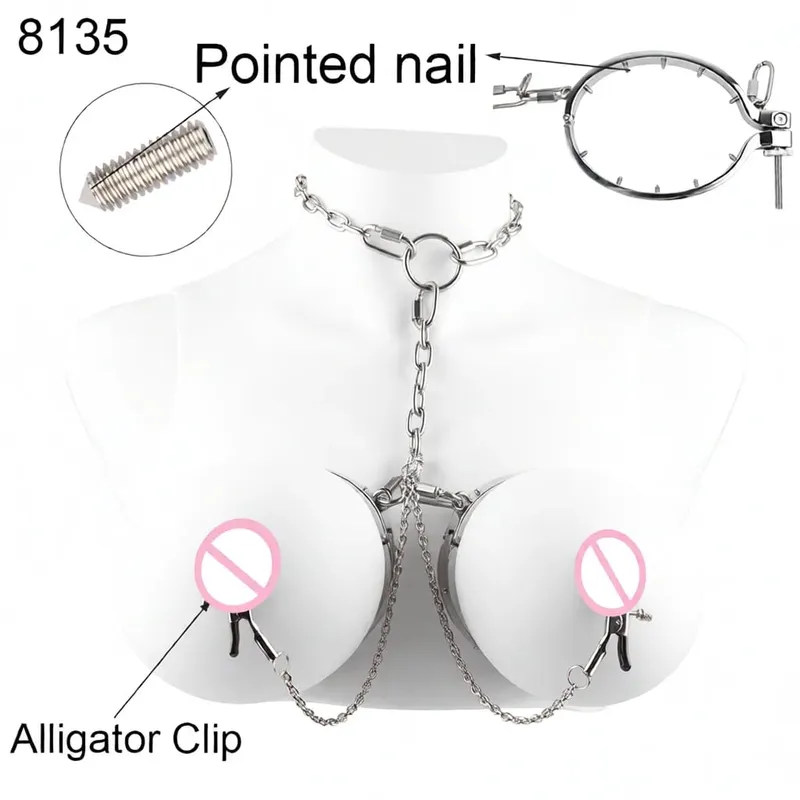 Stainless Steel Breast Bondage Chest Clamp Nipples Massager Strapon Metal Bra Nipple Teating BDSM Sex Toys For Women Men