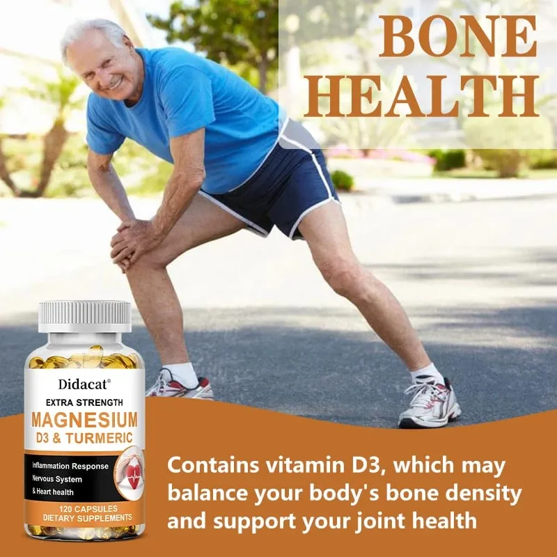 Calcium Magnesium Vitamin D3 & Turmeric Capsules Multi-Nutrient Herbal for Bone Muscle & Daily Whole-Body Nutritional Support