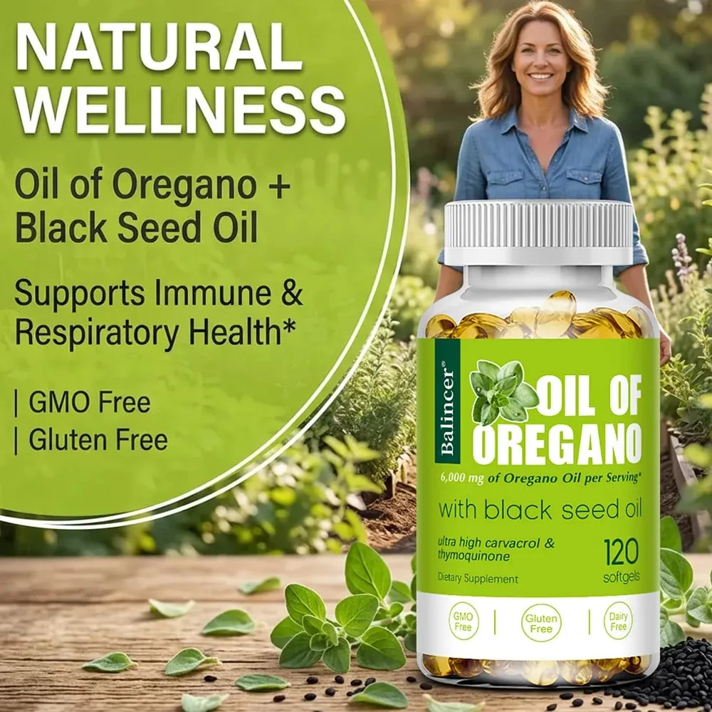 Oil of Oregano Softgels 6000mg feketemag olajjal 200mg | Nem GMO-immuntámogatás Az emésztés és a légzőrendszer egészségének elősegítése