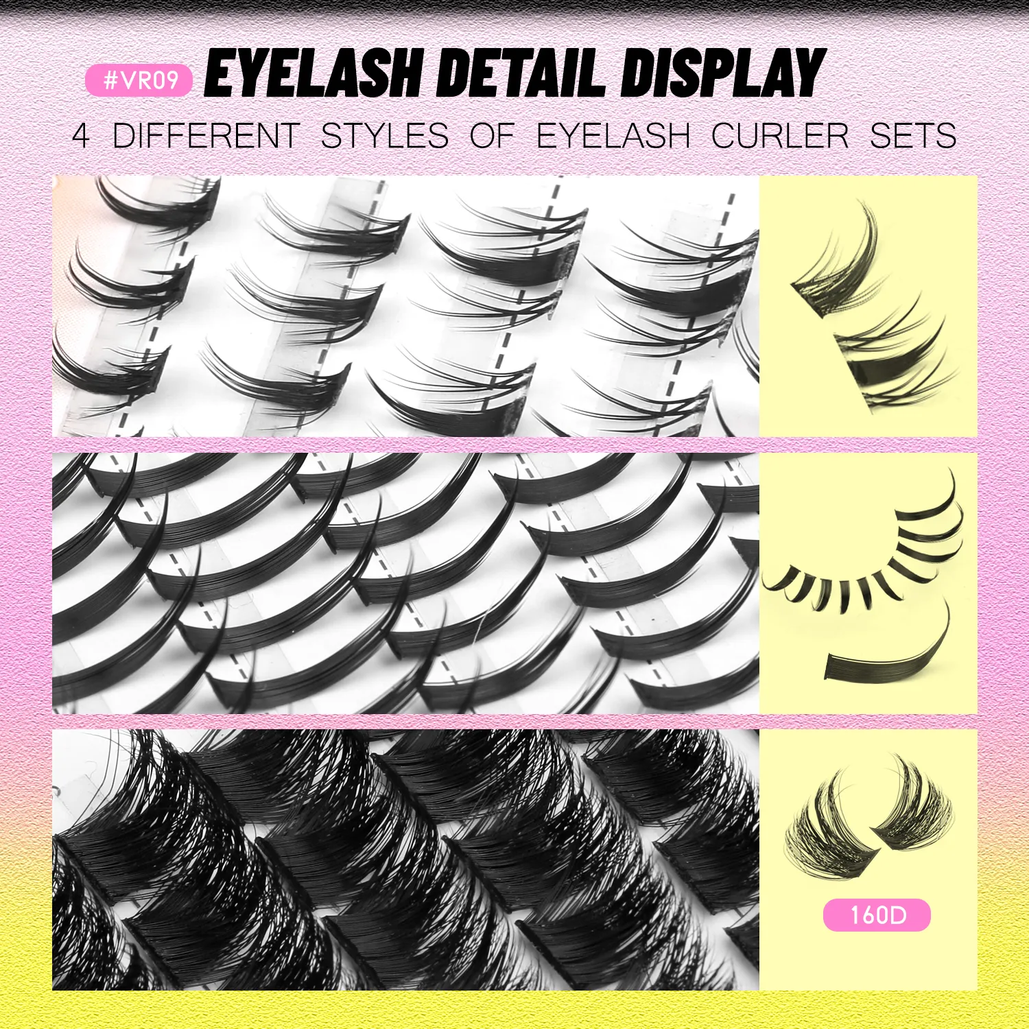 4-in-1 208pcs Lash Clusters 1style Manga Lash+2 style Spiky Botoom Lash+1 style Cat Eye Eyelashes DIY Clusters Lashes