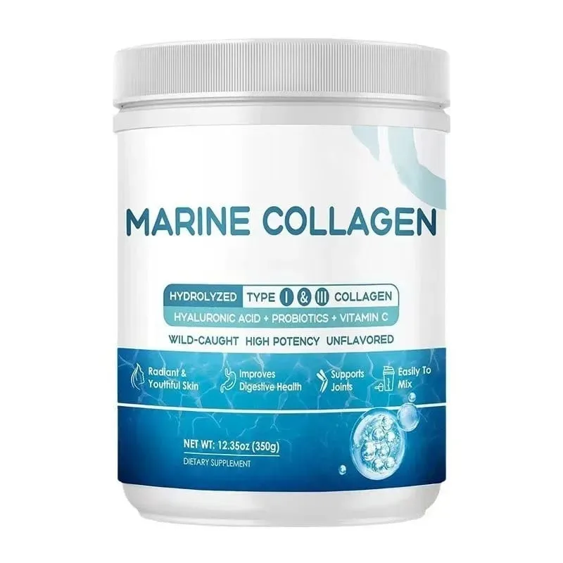 Marine Collagen Peptides Powder - Type I III Collagen with Probiotics Vitamin C & Hyaluronic- Unflavored - 12.35oz/35 Servings
