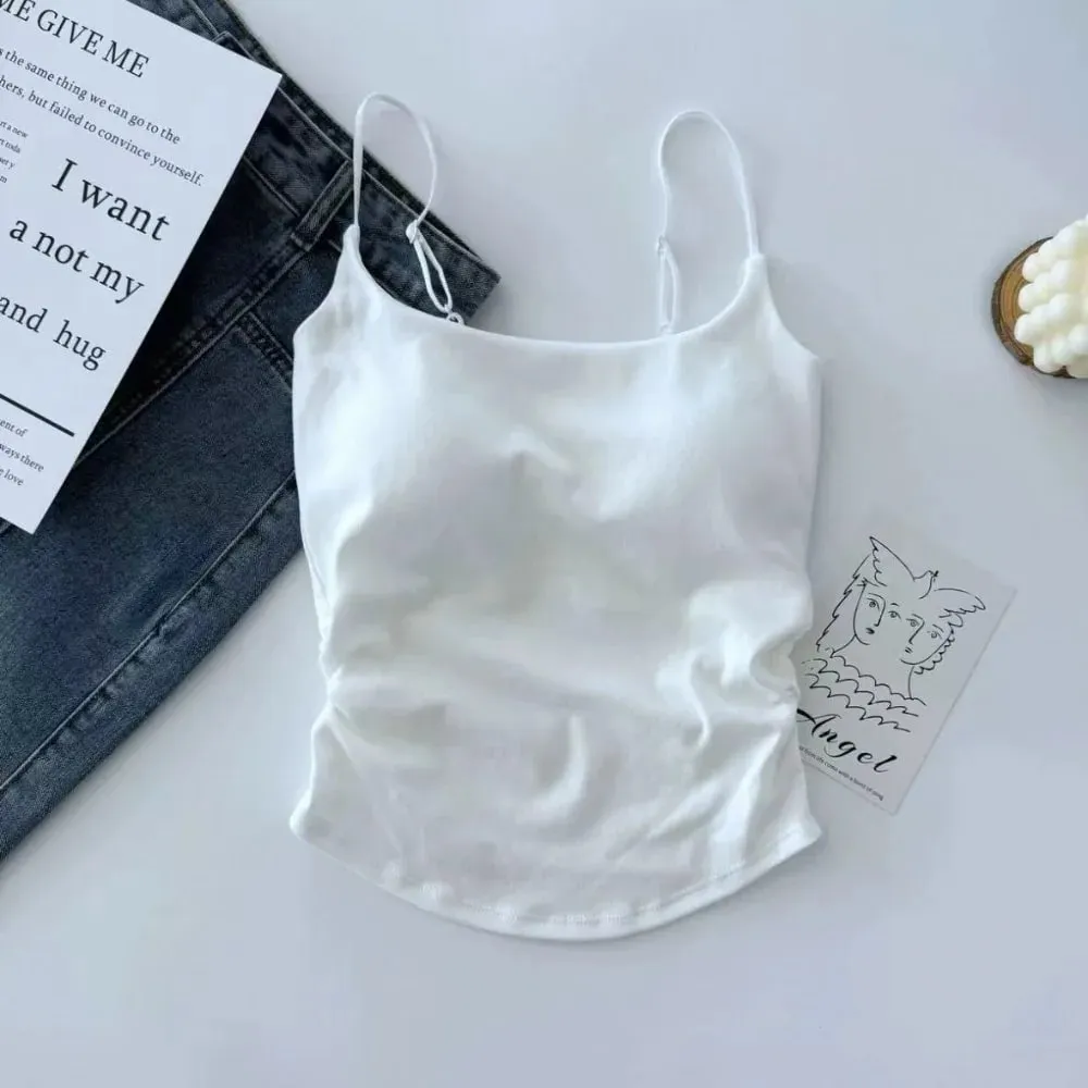 Simple Sleeveless Suspender Vest Slim Underwear Fitted Tops With Padded Cups Camisole Sports Activities