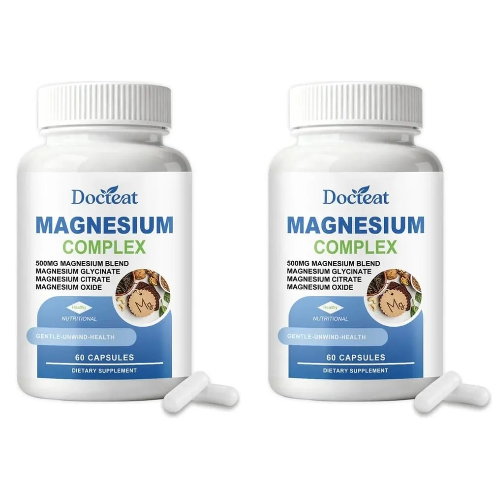 Docteat Magnesium Complex Capsules 500mg L-Theanine Taurine Supports Nerve Health Energy Metabolism Muscle Relaxation 60 Caps