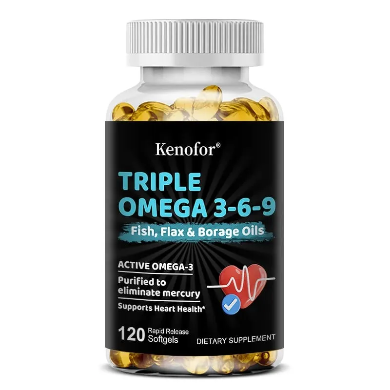 Triple Omega 3-6-9 - Fish Oil Flax Oil and Borage Oil - Supports Heart Brain and Joint Health