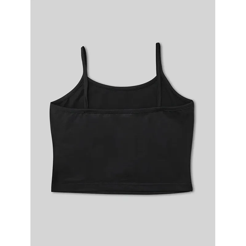 Y2K Angel Faux Rhinestone Gothic Font Graphic Cami Top Women Sleeveless Slim‑Fit Black Crop Spaghetti Strap Tank Vest