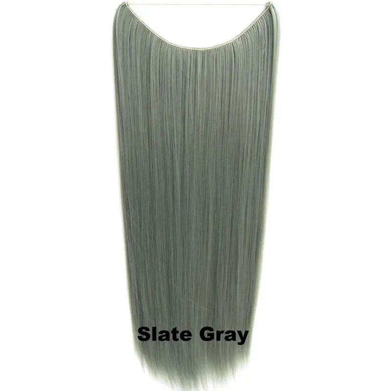 Synthetic One piece Hair Extensions No Clip No Glue Invisible 24inch Long Straight Wave Heat Resistant String Hairpiece