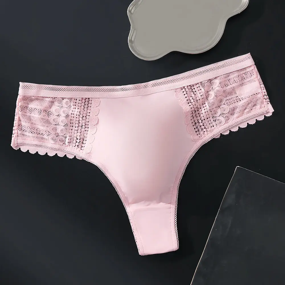 1pc Men's Sexy Lace Briefs Seamless Ice Silk G-String Underwear 3D Bulge Pouch Solid Thong High Elastic Breathable Panties