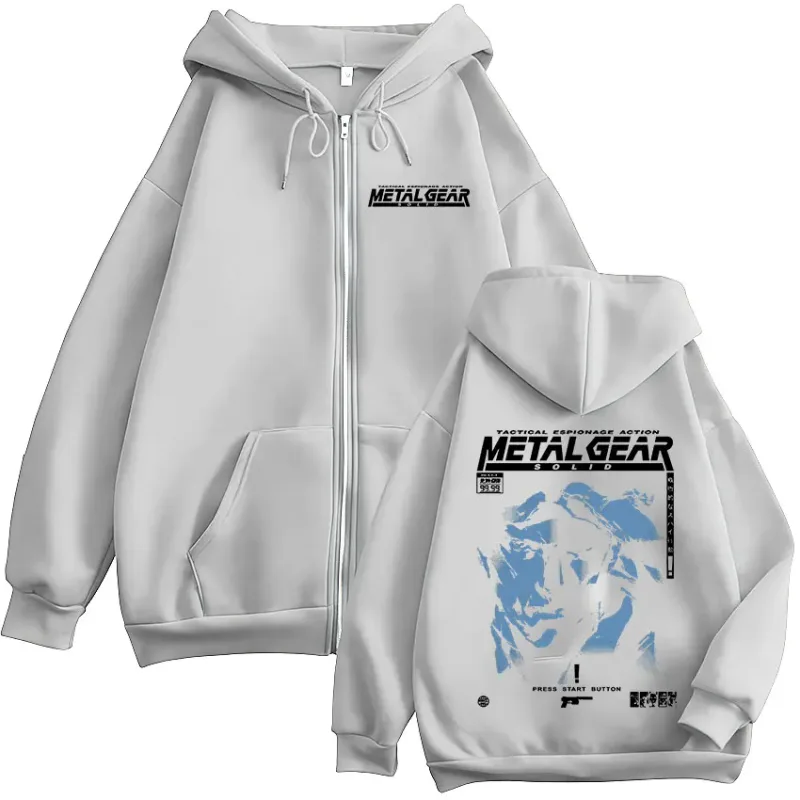 Metal Gear Solid Snake Game MGS1 Zipper Hoodies Men's Women Clothing Fashion Fleece Pullovers Zip Up Hooded Sweatshirts Jackets