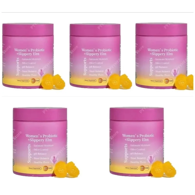 Feminine Wellness Probiotic Gummies with Slippery Elm PH Balance and Flora Support for Women Pineapple Flavor 60 Count
