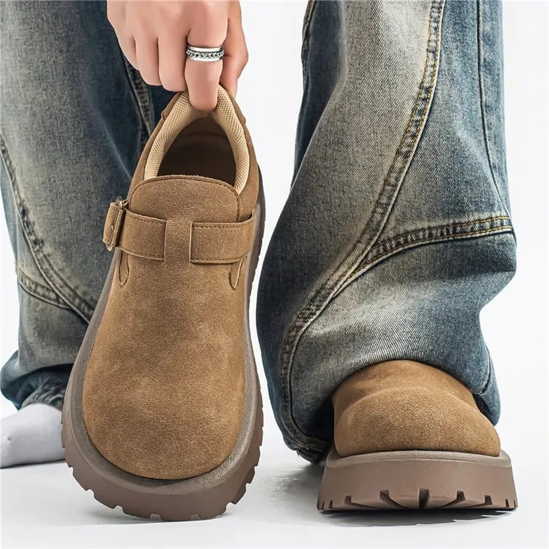 2026 New Men Fashion Chunky Platform Derby Shoes Black Anti‑Slip Height Increasing Buckle Strap Big Toe Casual Sneakers