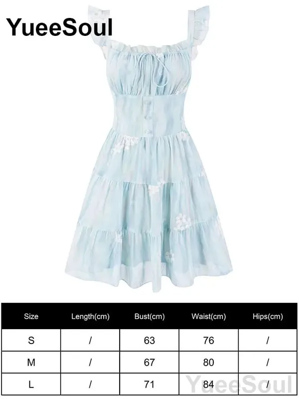 Blue Printed Mini Dress 2026 Summer New Elegant Party Birthday Evening Dresses Y2K Sweet Cute High Street Casual Women Dress