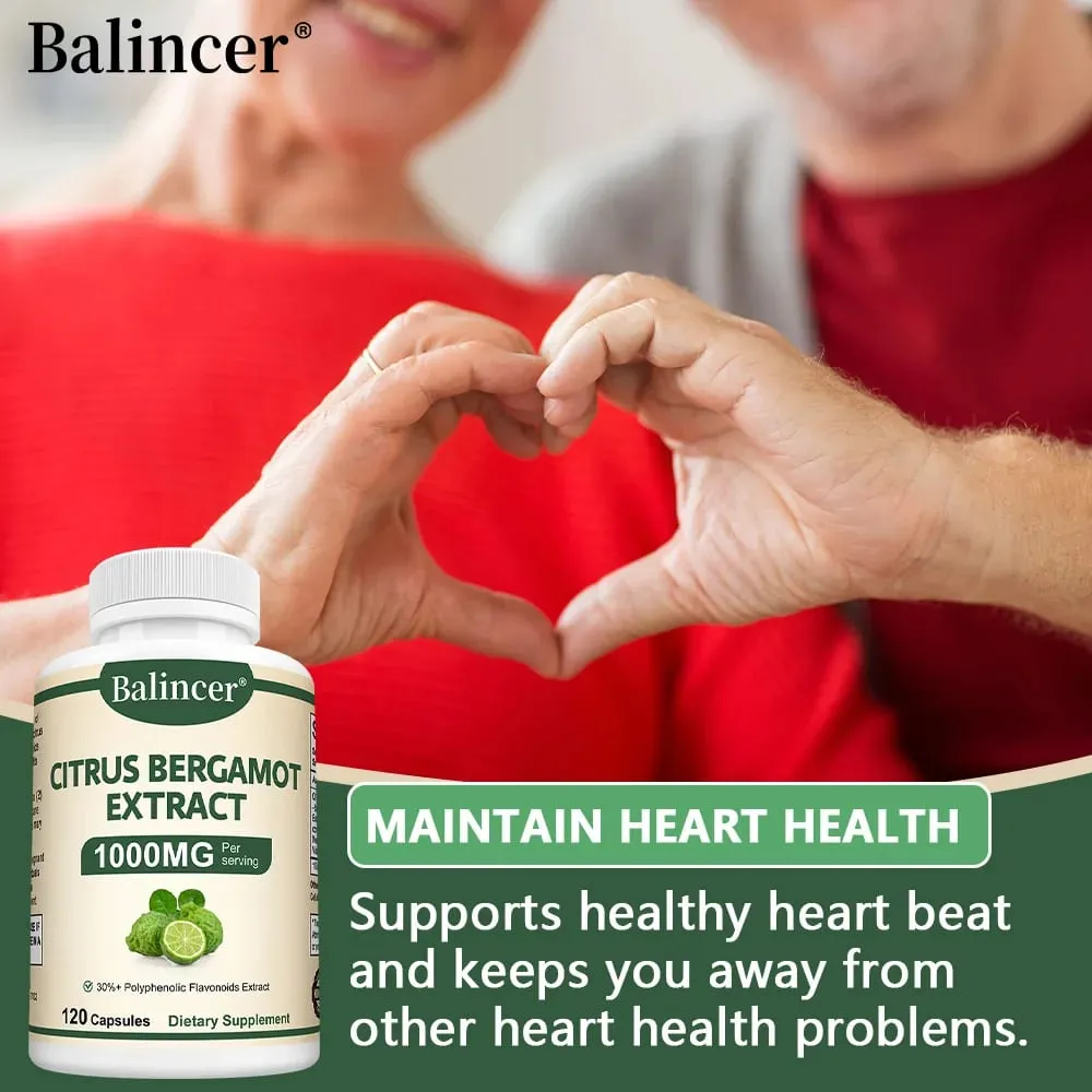 Citrus Bergamot Capsules 1000mg Heart Health Cardiovascular Cholesterol & Blood Sugar & Immune Health Support Antioxidant