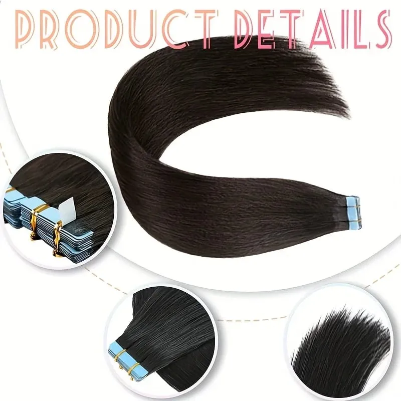 Tape In Bio Synthetic Hair Extensions 10pcs/ lot 24inches Heat Resistant Fiber Straight Seamless PU Skin Weft Tape Ins For Women