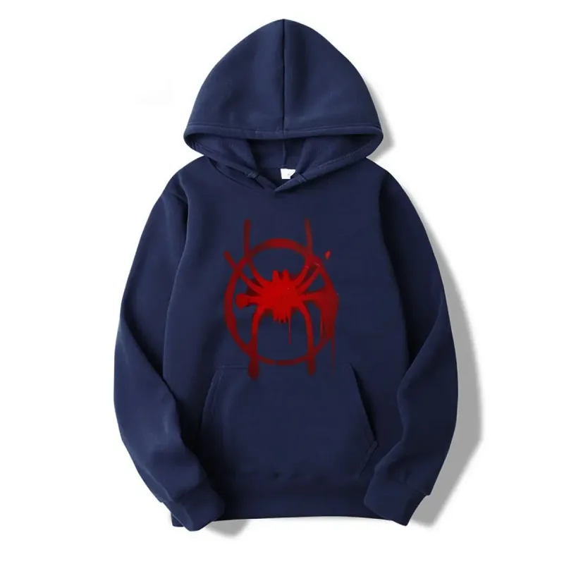 Men's and women's casual sportswear. New black hooded sweatshirt. Men's Miles Morales Spider Symbol Print Sweatshirt.