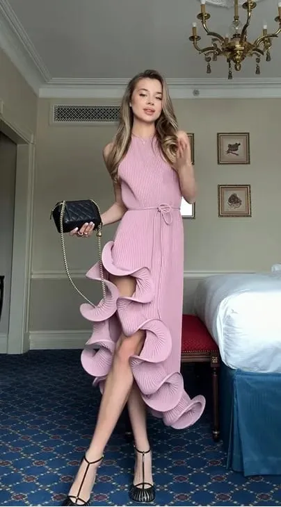 Elegant Irregular Ruffle Halter Dress Women Chic Sleeveless Off-shoulder Lace-up Slim Midi Gowns Lady Evening Party Dresses 2026