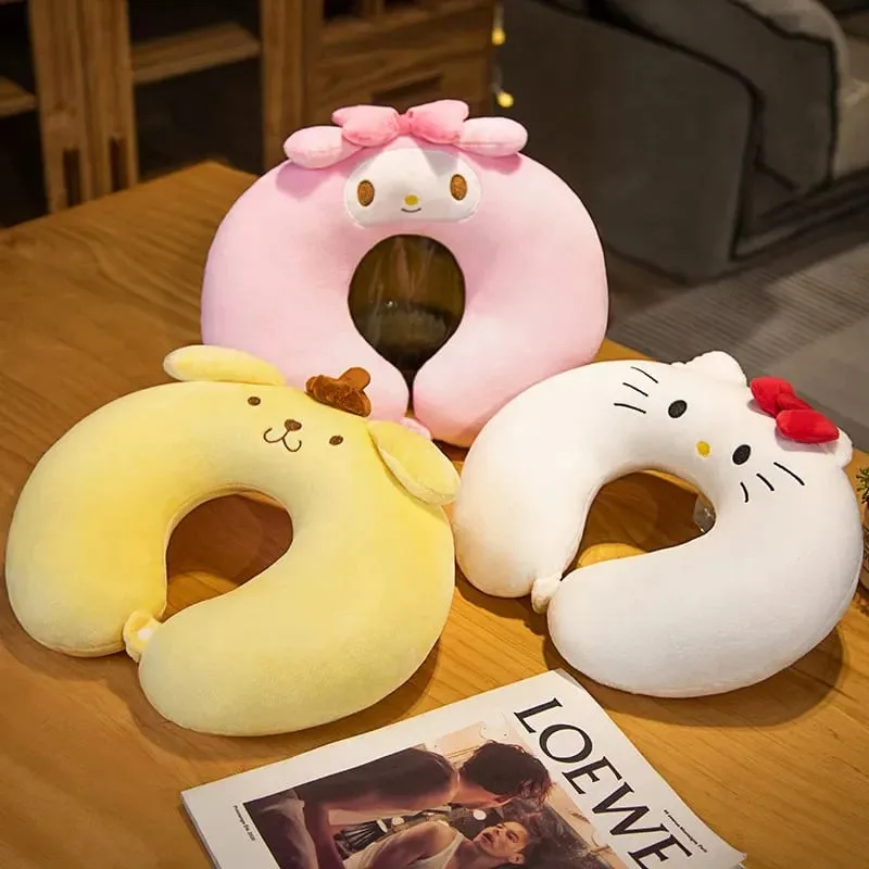 Sanrio Leuke U-vormige Nekkussen Hello Kitty Purin Pochacco Draagbare Dutje Kussen Perfect voor Neksteun Kuromi Knuffel
