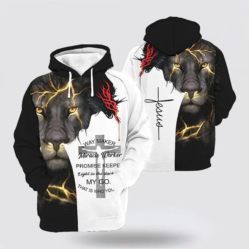 2025 Spring And Autumn God Jesus Graphic Pullovers Animal Lion 3d Printed Hooded Hoodies Sports Casual Daily Unisex Sweatshirts