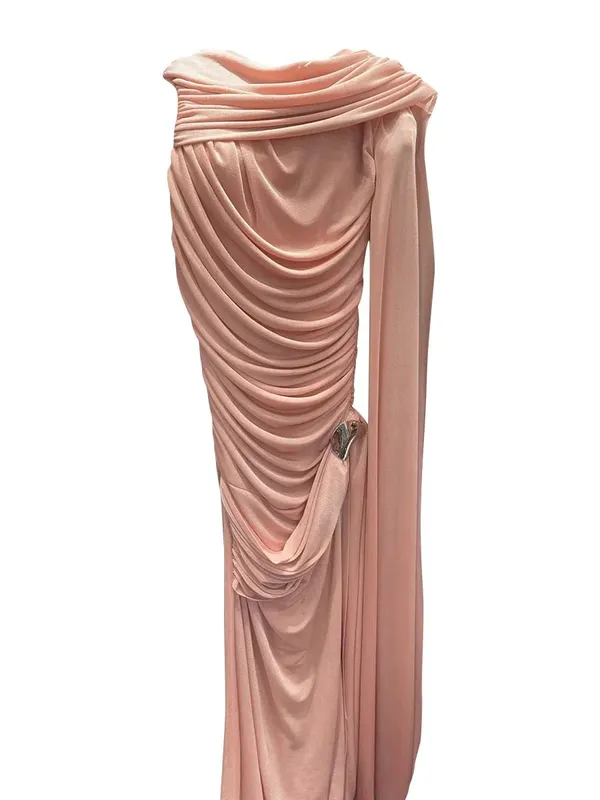 Slimming Spliced Folds Temperament Dresses for Women Round Neck Long Sleeves Patchwork Ribbon Dress Female Clothing