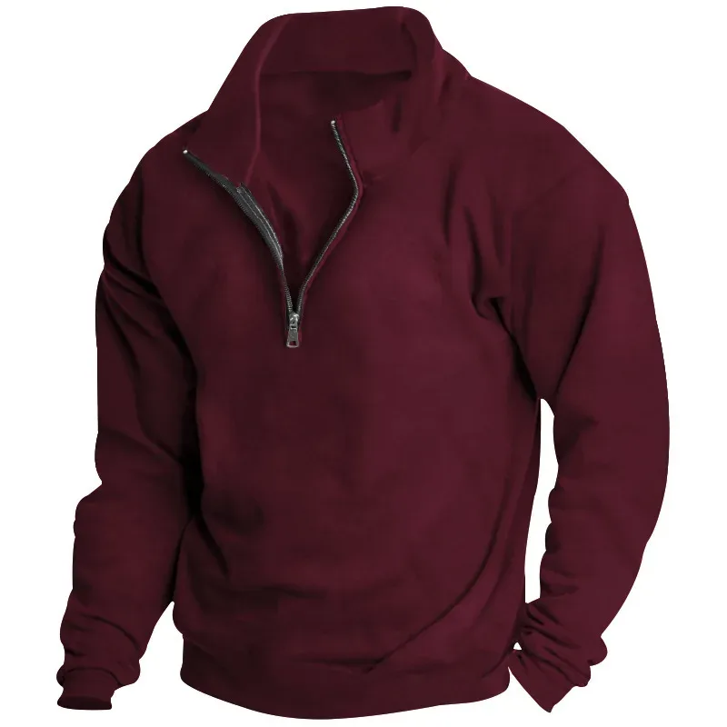 Outono e inverno novo moletom de lã masculino gola alta meio zíper manga longa cross-border tendência europeia topo masculino