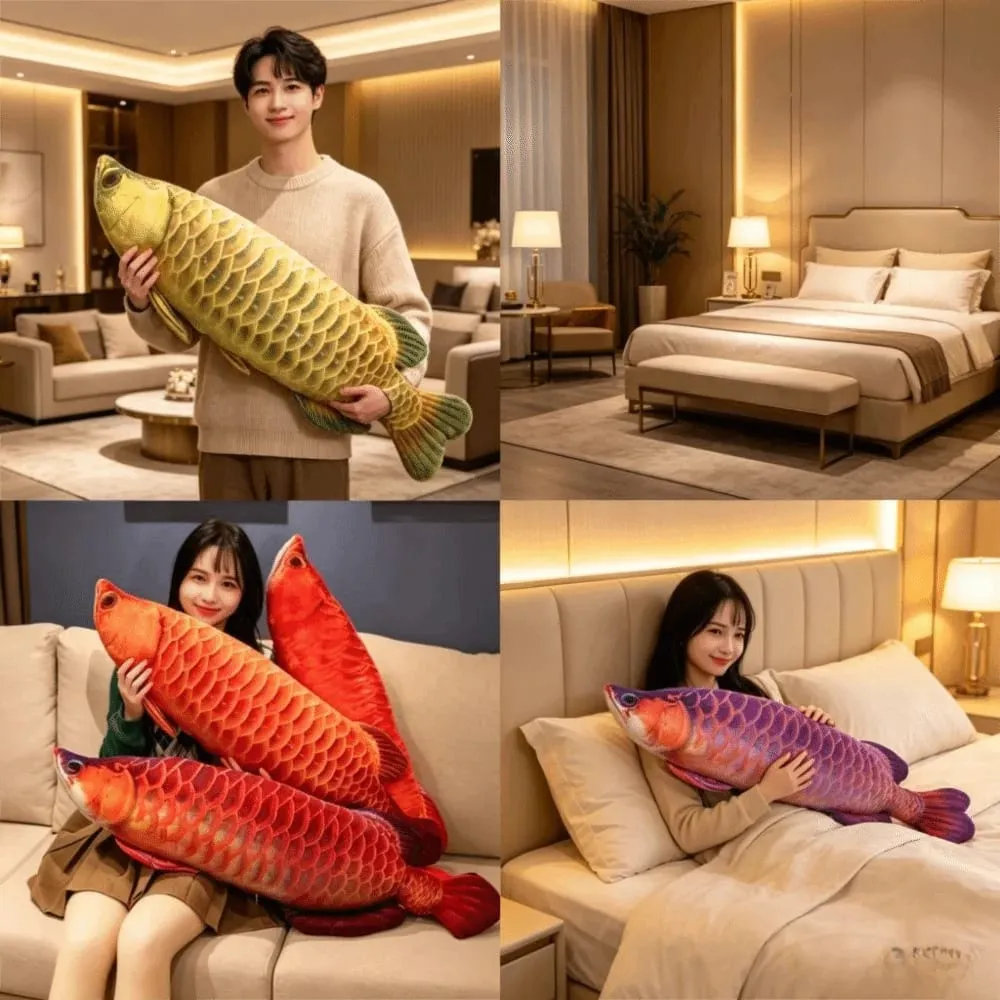 Wonderful Soft Arowana Plush Toys Cute Elongated Body Stuffed Fish Doll Lifelike Fish Plush Pillow Collectible
