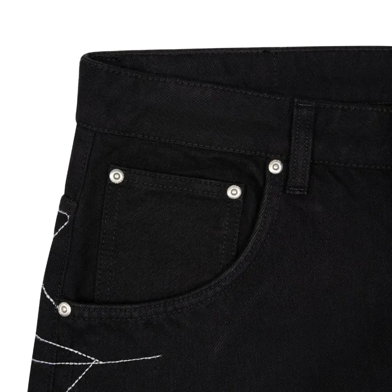 Mens Jeans Spider Web Embroidery Denim Pants Harajuku Unisex Loose Fit Straight Leg Wide Leg Streetwear Casual Fashion Trend New
