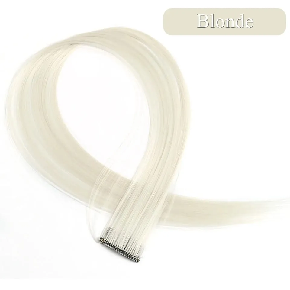 Colored Hair Extensions Synthetic 22Inch Straight Orange Green Clip in Hair Extension Rainbow Accessories Party Highlights Hair
