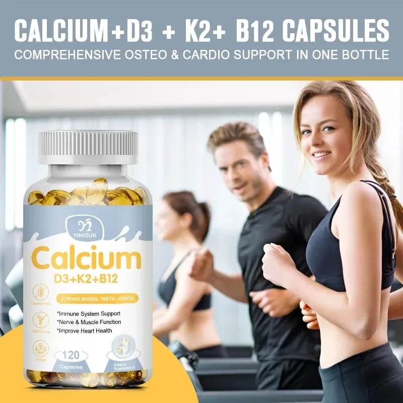 Premium Calcium D3 K2 B12 Capsules Supports Bones & Teeth Calcium Absorption Nerve Health Muscle Function & Vitality