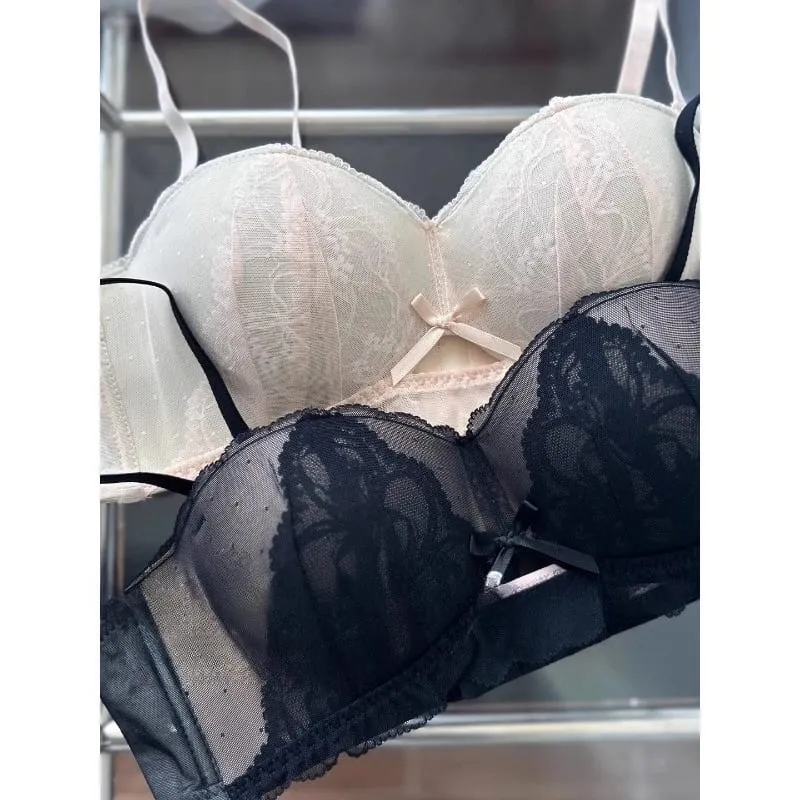 Victorian Inspired Demi Bra & Knicker Set | Sheer Mesh Lace Push Up for Small Bust Anti-Sagging | Luxury Lingerie MOYISU Panty