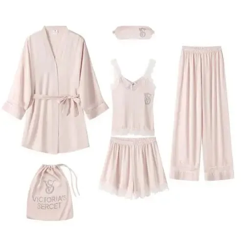 Sleepwear Chemise Nightwear Underwear Ice Silk Pajamas Set Robe New Victoria's Secret Sexy Womens Lace Trim Homewear Ladies