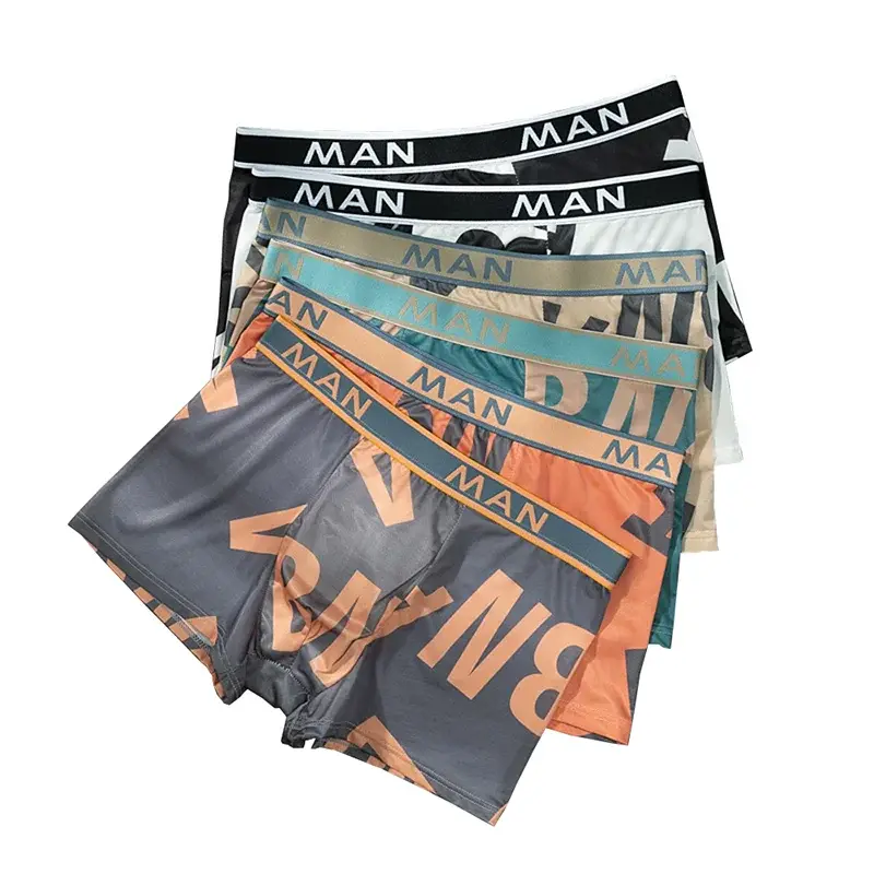 6PCS/SET Men's Underwear Ice Slik Men Panties Boys' Boxing Letter Printed Underwear Plus Size L-4XL Breathable Boxer Shorts