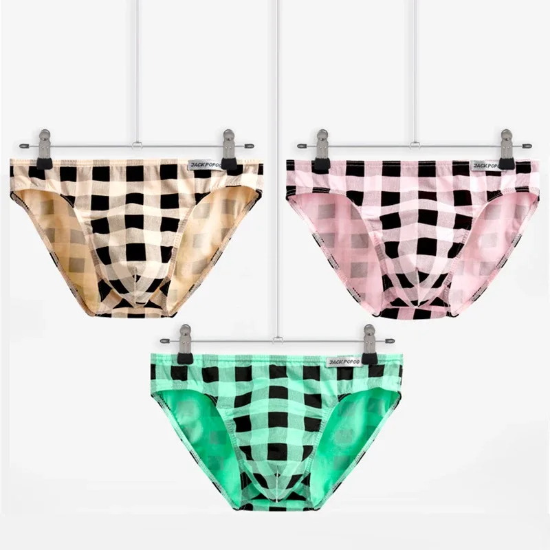 Fashion Plaid Underwear Cotton Soft Elastic Men Briefs Breathable Comfortable Youth Underpants Mens Sexy U Bulge Pouch Panties