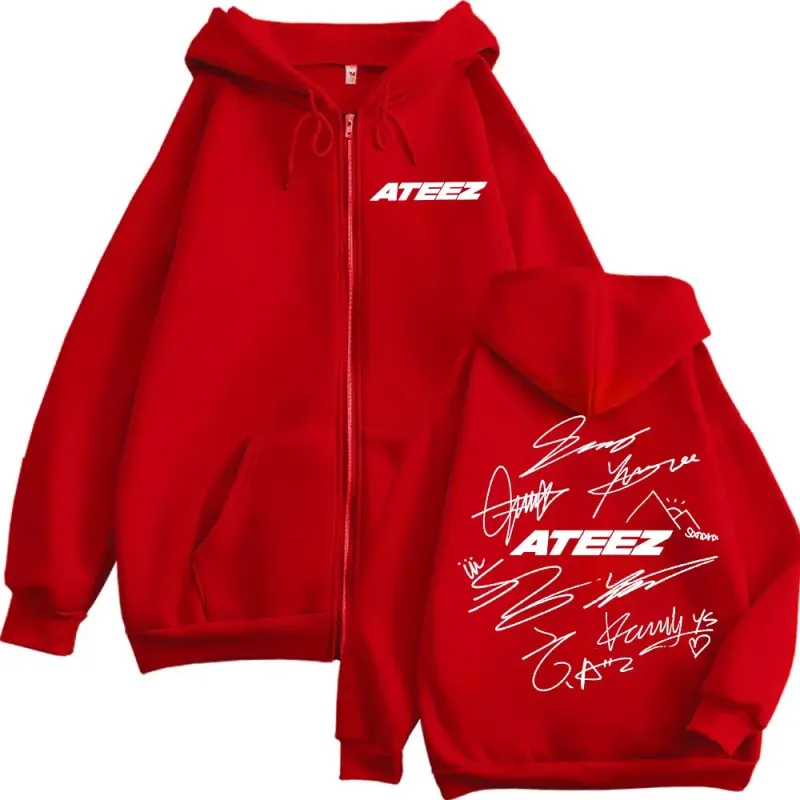 限定 Kpop ATEEZ ロゴ両面プリントジッパーパーカーファッションヒップホップジップアップスウェット男性女性カジュアル特大プルオーバー