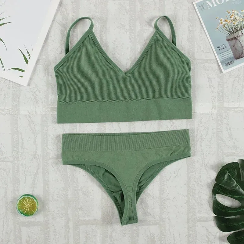 2Pcs Bra Set Underwear Set Women Panties Sexy G-String Seamless Bralette Female Lingerie Soft Tank Crop Top 2026