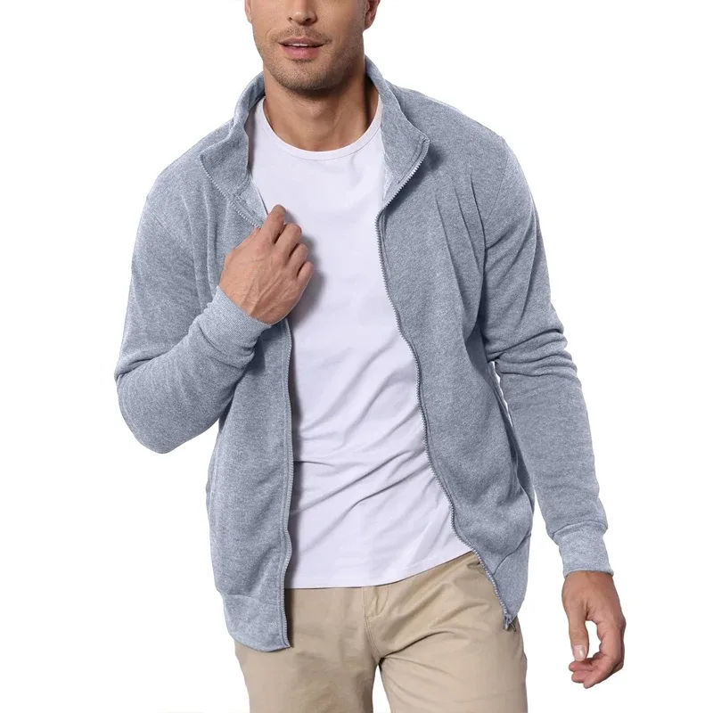 Autumn Men's Sweatshirts Jacket Man Without Hood Zip Coats Outdoor Sport Lightweight Long Sleeve Streetwear Slim Fit Cardigan