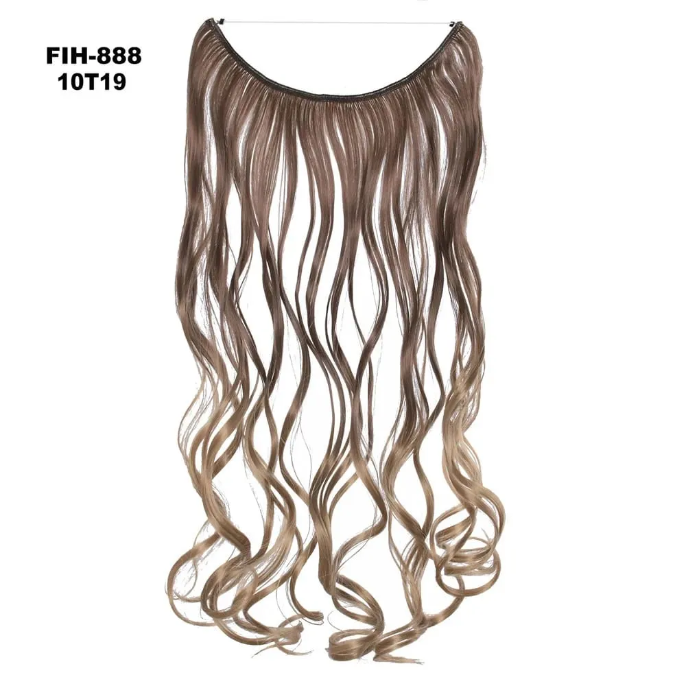 One Piece Ombre Color Hair Extension Women's Hairpiece Wavy & Straight Invisible Wire Secret Fish Line No Clips Synthetic Hair