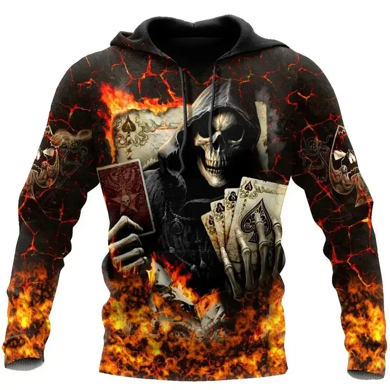 Men Hoodies 3D Print Horror Flaming Skull Graphic Fashion New Style Casual Pullover Personality Oversize Men Clothing Tops