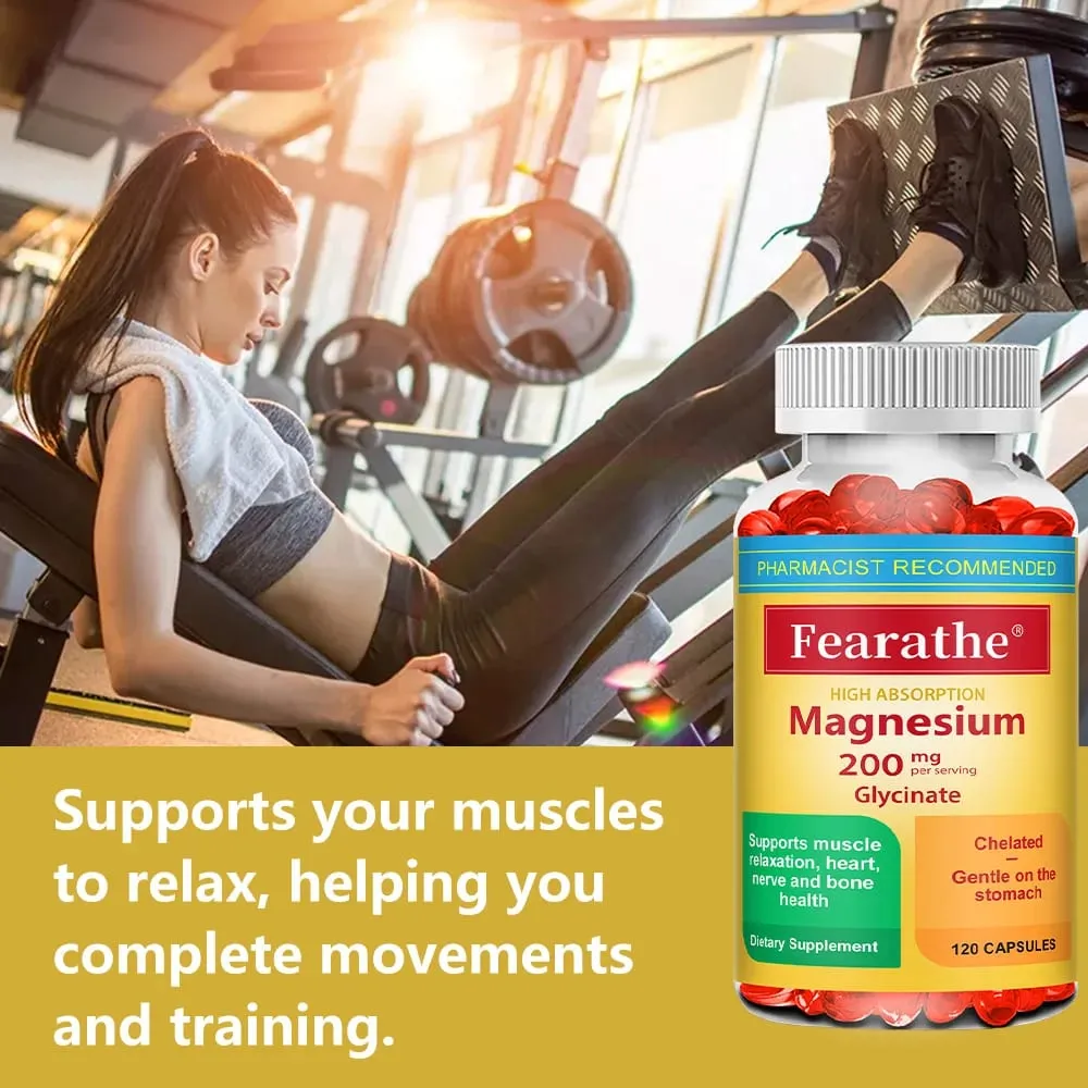 Magnesium Glycinate Capsules 200mg Mineral Supplement for Relaxation Sleep Muscle Bone Cardiovascular & Immune Health