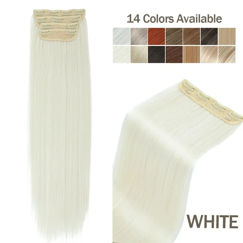 Synthetic Clip In Hair Extension 200g 24 Inches Straight Orange Brown Blonde Heat Temperature Fiber 4Pcs Clip Ins Hairpieces