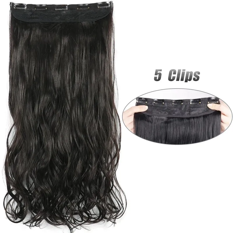 Long Wavy 5 Clip In Hair Extension Mga Synthetic Fiber Hairpieces na 22/32'' Black Blonde Mixed color False Hair Daily Use