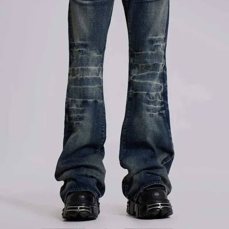 Y2K Mid Blue Flared Jeans Washed Men Women Bootcut Jeans Gothic High Street Unisex Streetwear Baggy wide leg Pants
