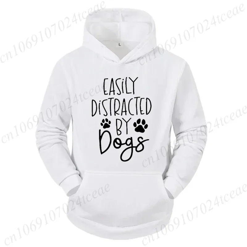 Dog Lover Hoodies for Women Men Dog Paw Sweatshirts Pet Owner Tracksuits Easily Distracted By Dogs Letter with Paw Print Hoodies