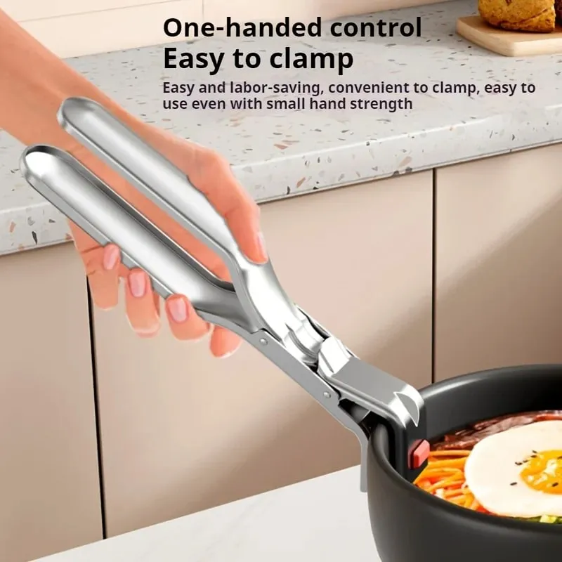 Heavy-Duty Stainless Steel Gripper Clips Hot Dish Plate Anti-Scald Clip Non-slip Bowls Clamp Holder for Frying Pans Steamer Oven