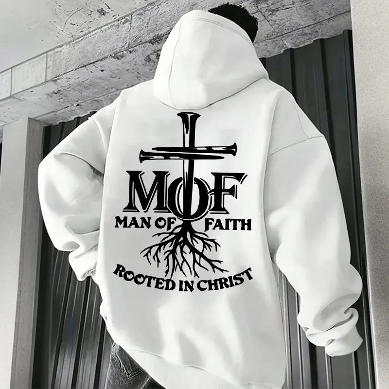 2025 Hot Sale Men's Hoodie Man of Faith Jesus Print Hooded Sweatshirts Autumn Winter Daily Casual Sporty Fashion Hoody Outerwear