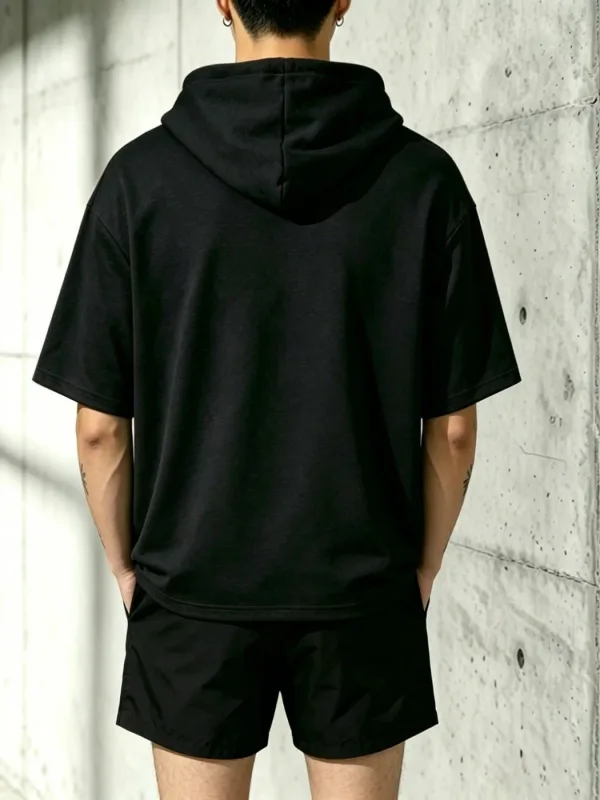 Street Food Local Bar Night Graphic Short Sleeve Hoodie Men Retro Vintage Sleeveless Hooded Tee