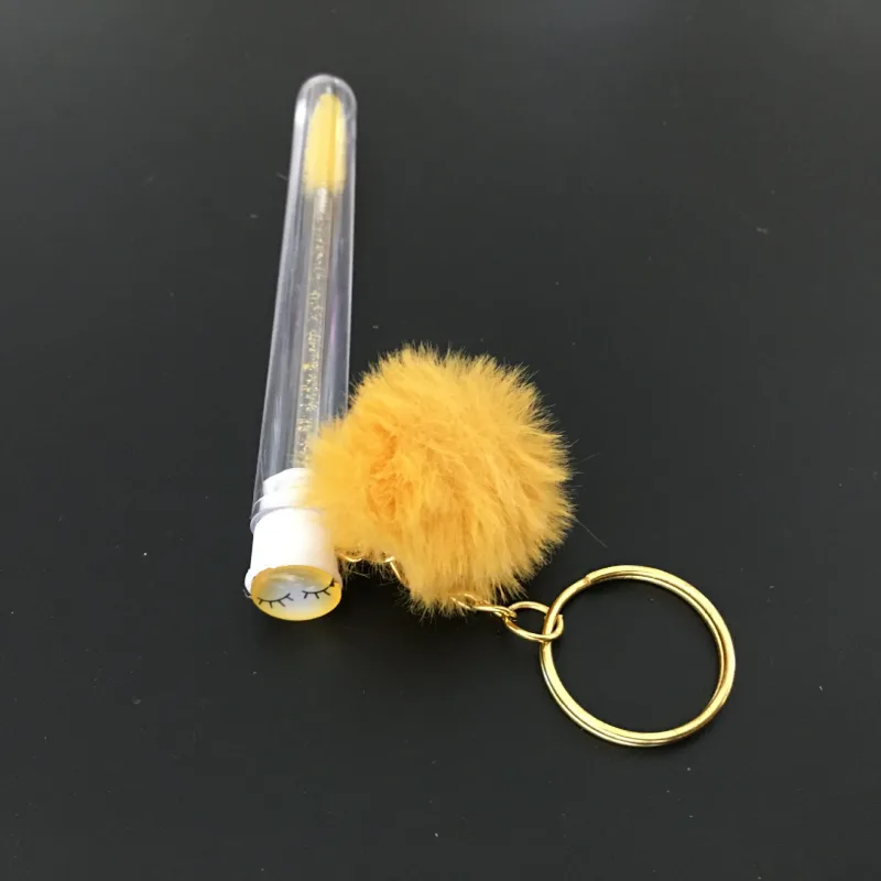 1pc Reusable Eyelash Brush with Key Ring Plush Ball Mascara Wand for Eyelash Extension Crystal Eyebrow Brush Make up Brushes