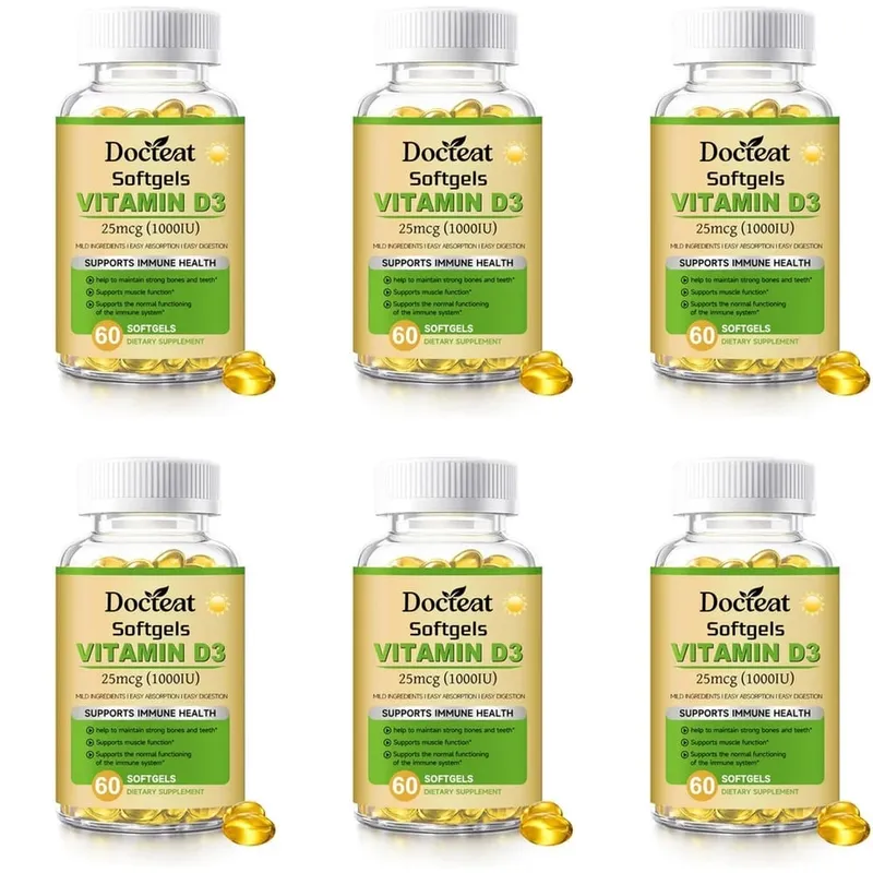 Docteat Vitamin D3 Softgels Supports Immune Health Helps Maintain Bones and Teeth for Adult Daily Requirement 60 Softgels