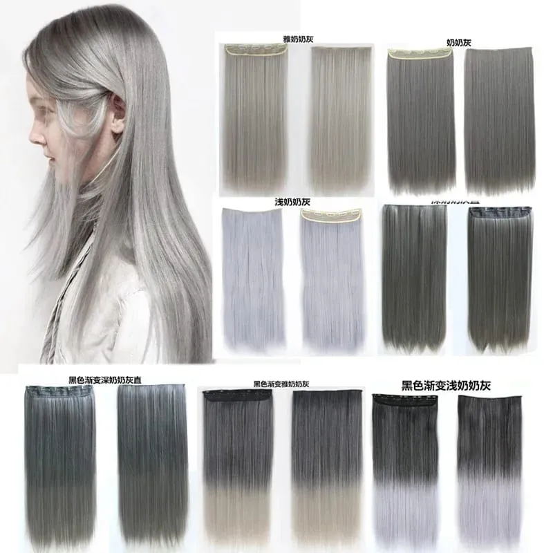 Zolin Clip in Hair Extension One Piece Long Straight Hair Black Gray Color Synthetic Hairpieces For Women Cosplay Use