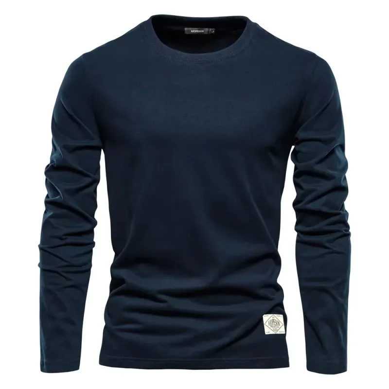 2026Bagong Solid na Kulay na Cotton Crewneck Sweatshirt na Lalaking Casual Long Sleeve Loose Pullover Top